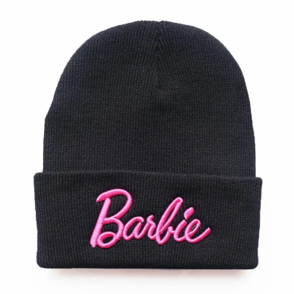Hat Barbie Beanie Knitted women's black embroidered NEW